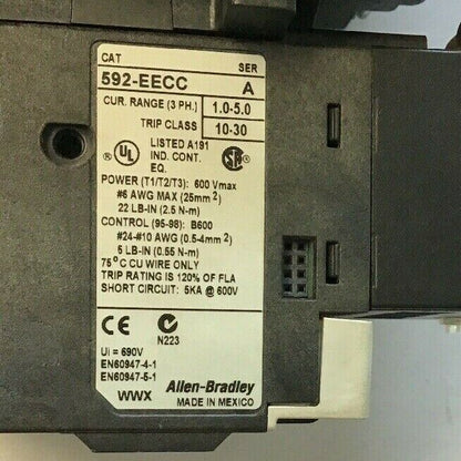 ALLEN-BRADLEY 509-BO*-E1+ SIZE 1 STARTER 120 V COIL  W/592-EECC W/595-A SER.C