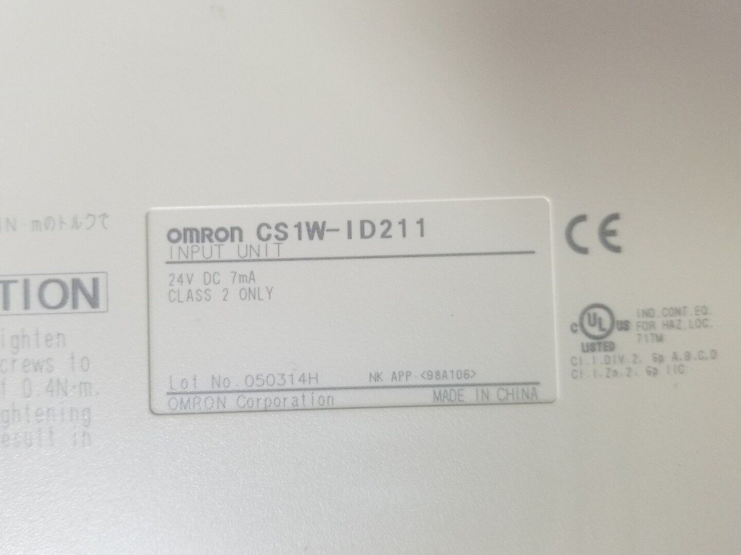 OMRON CS1W-ID211 INPUT UNIT MODULE, 24VDC 7mA CLASS 2 ONLY