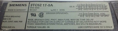 SIEMENS 3TC5217-0AW4, 3TC5217-0A NON REVERSING STARTER,SIZE 4,2NO-2NC,48VDC COIL