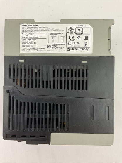 ALLEN BRADLEY 25B-D4P0N104 AC DRIVE FRN 5.001 SER A OUTPUT 0-460VAC