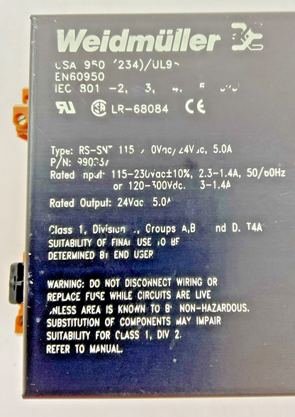WEIDMULLER CSA 950 POWER SUPPLY 230VAC 300VDC