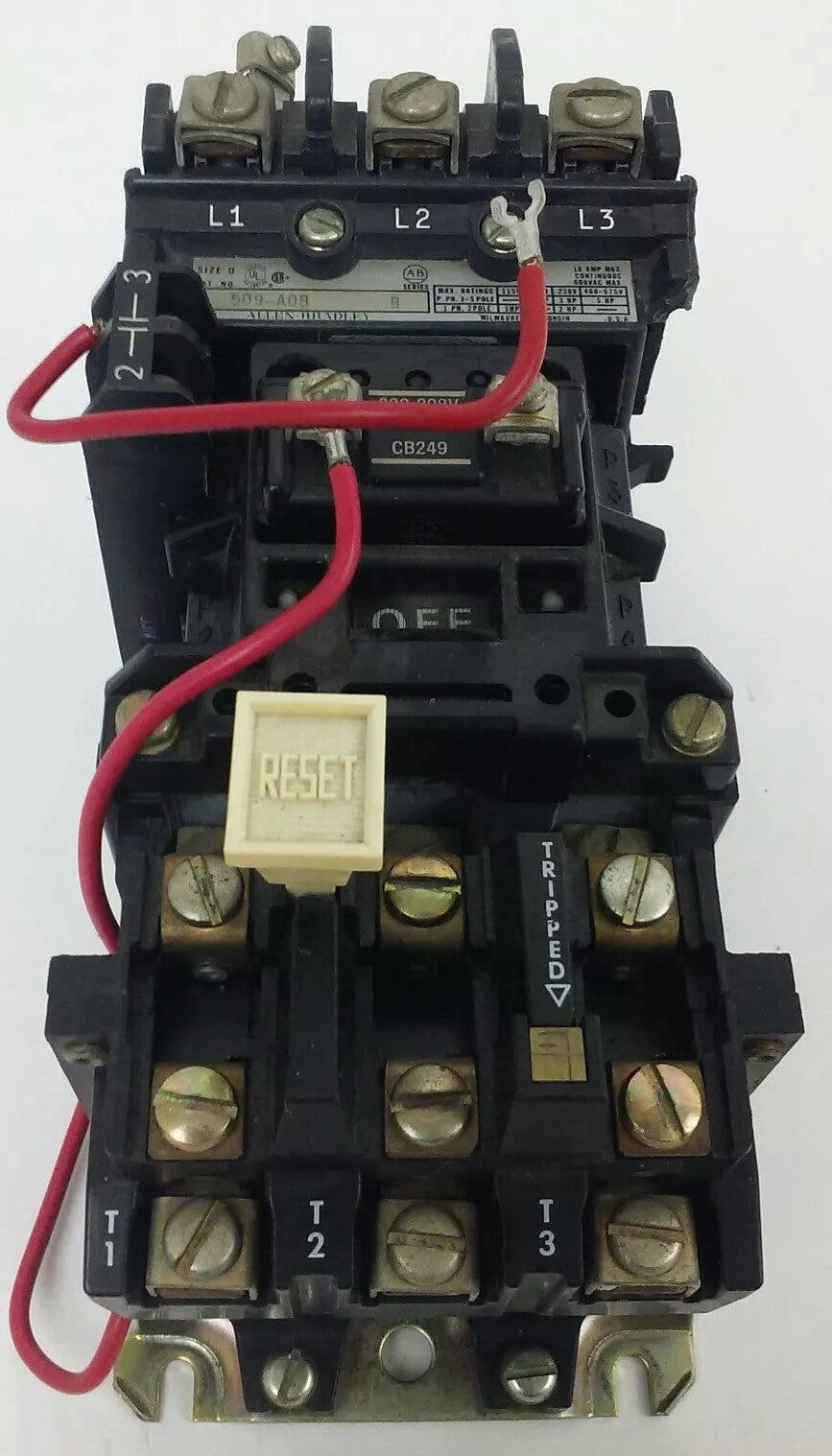 ALLEN BRADLEY 509-AOB, SER. B, STARTER, 200-208V COIL CONTACTS PERFECT CONDITION