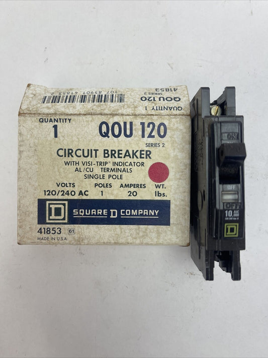 SQUARE D QOU120 CIRCUIT BREAKER W/ VISI-TRIP INDICATOR 20A 120/240VAC 1P SER 2