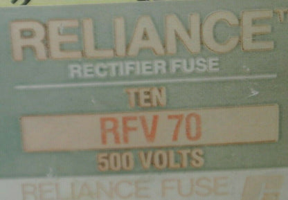 RELIANCE RFV70 RECTIFIER FUSES / 500V / 70A / NEW SURPLUS / EACH