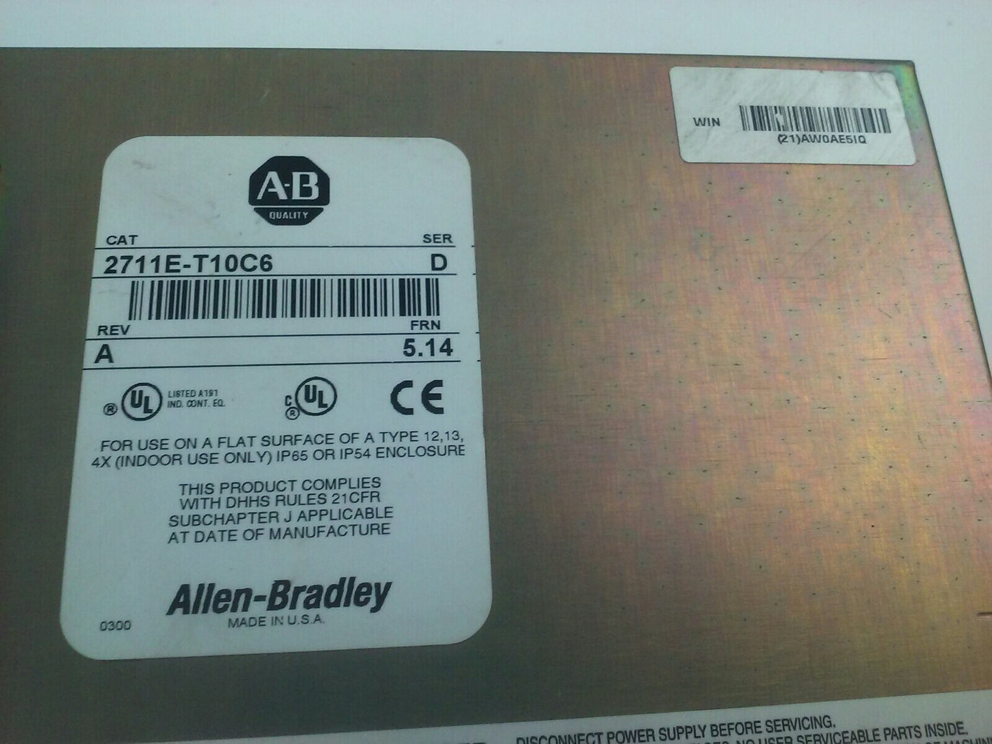 ALLEN BRADLEY 2711E-T10C6 SER. D REV. A  PANELVIEW 1000E TERMINAL FRN 5.14