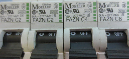 KLOCKNER-MOELLER CIRCUIT BREAKERS - FAZN C2 (2), FAZN C4, FAZN C6 - LOT of 4 pcs