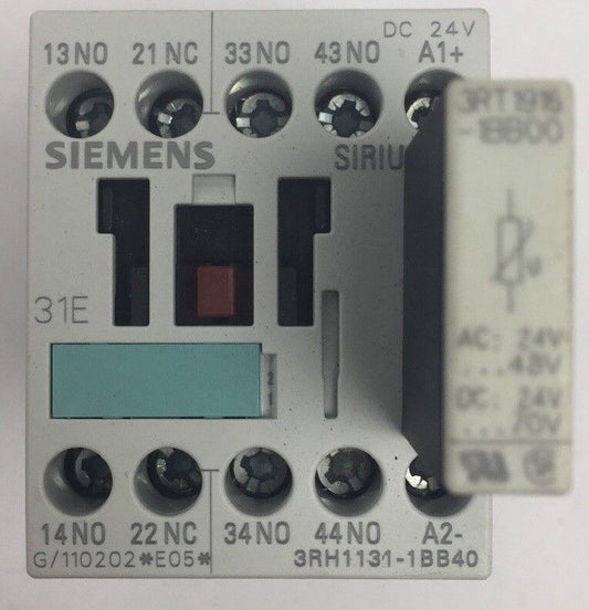 SIEMENS 3RH1131-1BB40 CONTACTOR WITH 3RT1916-1BB00 SURGE SUPPRESSOR