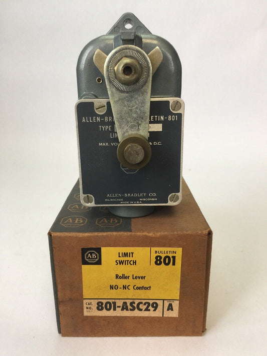 ALLEN BRADLEY 801-ASC29 LIMIT SWITCH ROLLER LEVER  600V AC/DC NO-NC CONTACT