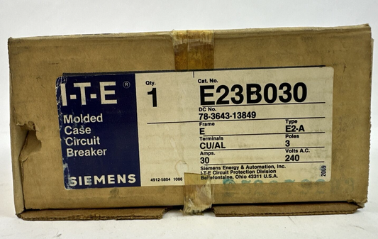 SIEMENS ITE E23B030 MOLDED CASE CIRCUIT BREAKER 30A 3P 240VAC
