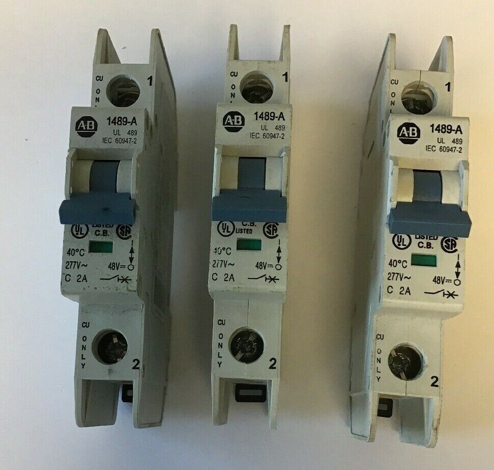 ALLEN BRADLEY 1489-A1C020 SER.A  2A 277VAC/48VDC 1POLE CIRCUIT BREAKER (LOTOF 3)