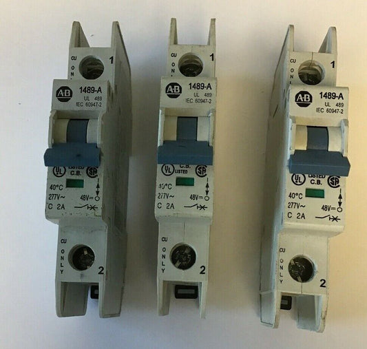 ALLEN BRADLEY 1489-A1C020 SER.A  2A 277VAC/48VDC 1POLE CIRCUIT BREAKER (LOTOF 3)