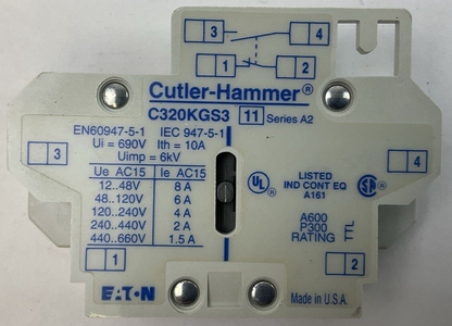 CUTLER HAMMER C320KGS3 SER A2 FREEDOM SERIES SIDE MOUNT AUXILIARY CONTACT