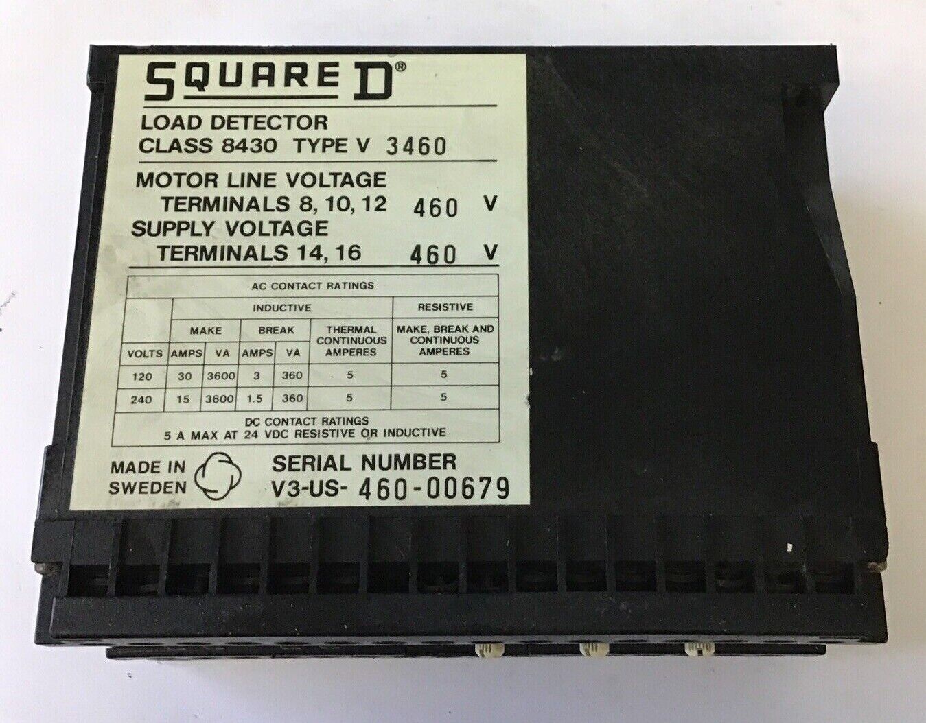 SQUARE D CLASS 8430 TYPE V 3460 LOAD DETECTOR 460V