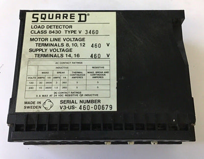 SQUARE D CLASS 8430 TYPE V 3460 LOAD DETECTOR 460V