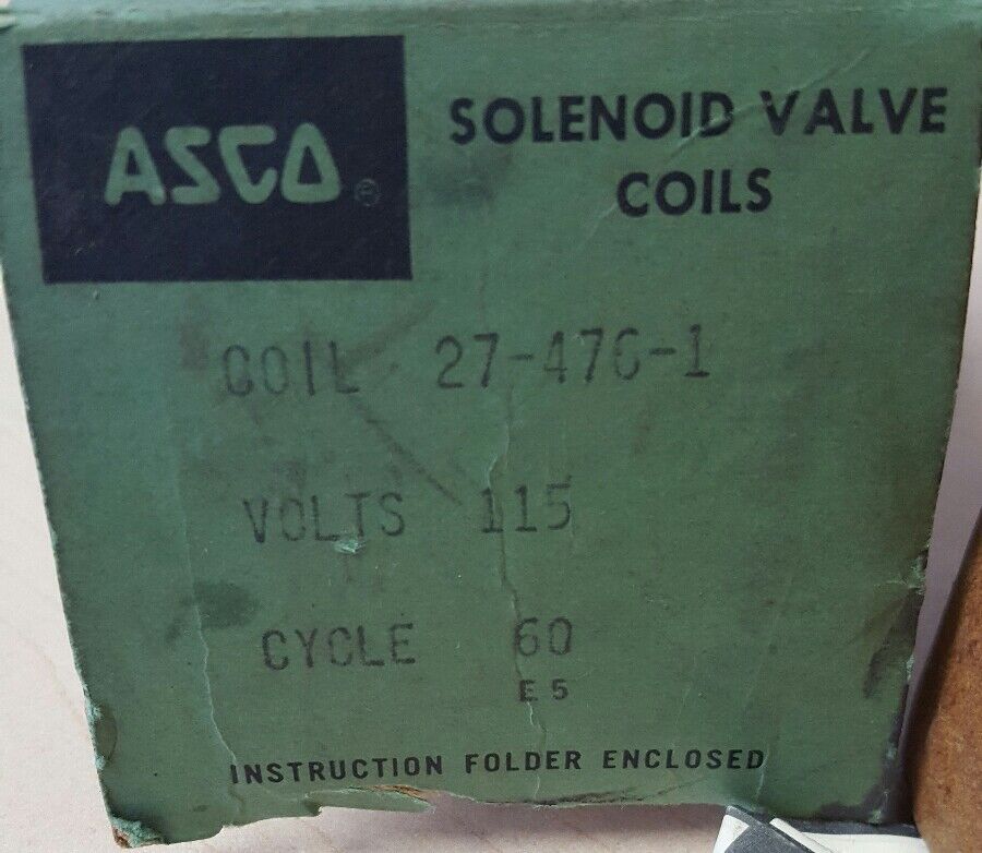 NOS ASCO 27-476-1-D Valve Coil 120vac 60 hz B5