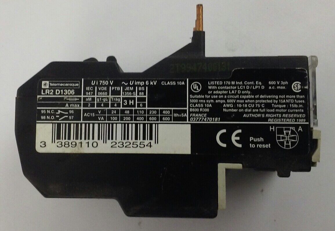 TELEMECANIQUE Overload Relay LR2 D1306 (LR2-D1306) (LR2D1306)