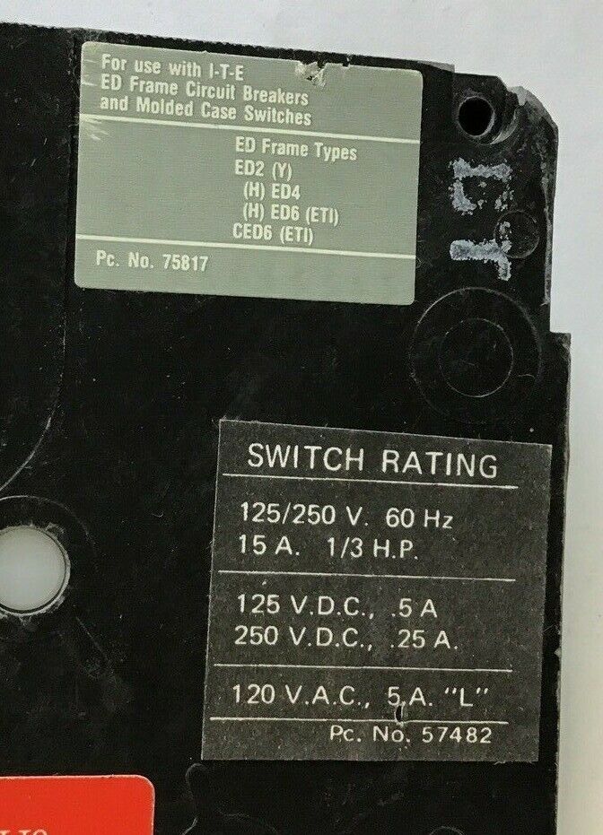 ITE A01ED62 AUXILIARY SWITCH  250V 60HZ 15A 1/3HP