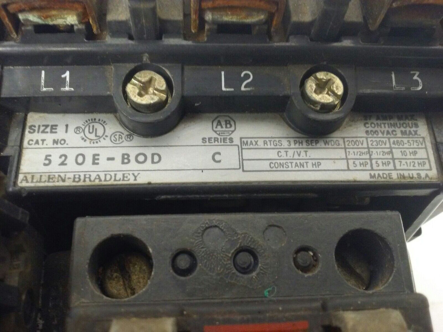 ALLEN BRADLEY, 520E-BOD , SER. C, STARTER, SIZE 1, 600V, 27A, 3PH, 120V COIL 3PH
