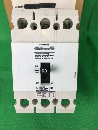 SIEMENS CQD CIRCUIT BREAKER CQD360 60AMP 480Y/277V 3P