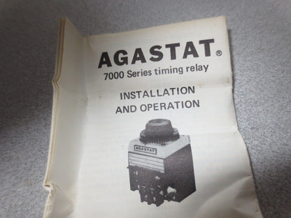 AGASTAT / TE CONNECTIVITY 7022SA ELECTROPNEUMATIC TIMING RELAY .1 to 1 SECOND