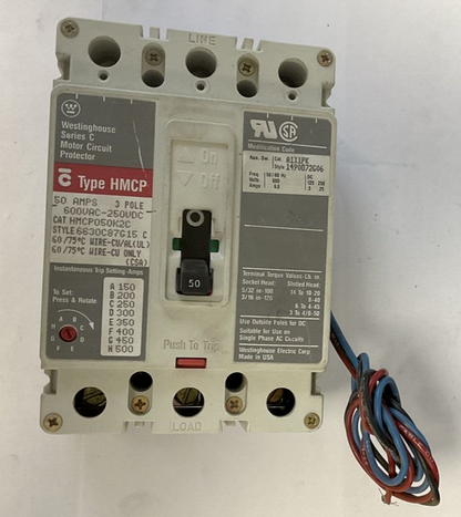 CUTLER HAMMER HMCP050K2C CIRCUIT BREAKER 50A 3POLE 600VAC-250VDC