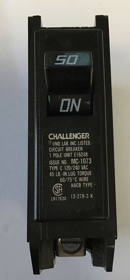 CHALLENGER C-150 CIRCUIT BREAKER 120/240VAC 50A 1POLE TYPE C ***LOTOF5***