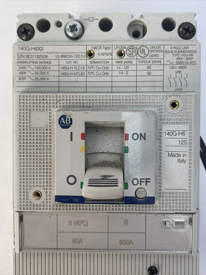 ALLEN BRADLEY 140G-H6C3-C60-FB SER A CIRCUIT BREAKER 240/480/600VAC 3P 140G-H6