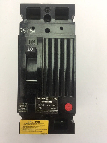 GE TEB122010WL CIRCUIT BREAKER 10AMP 240VAC 2POLE