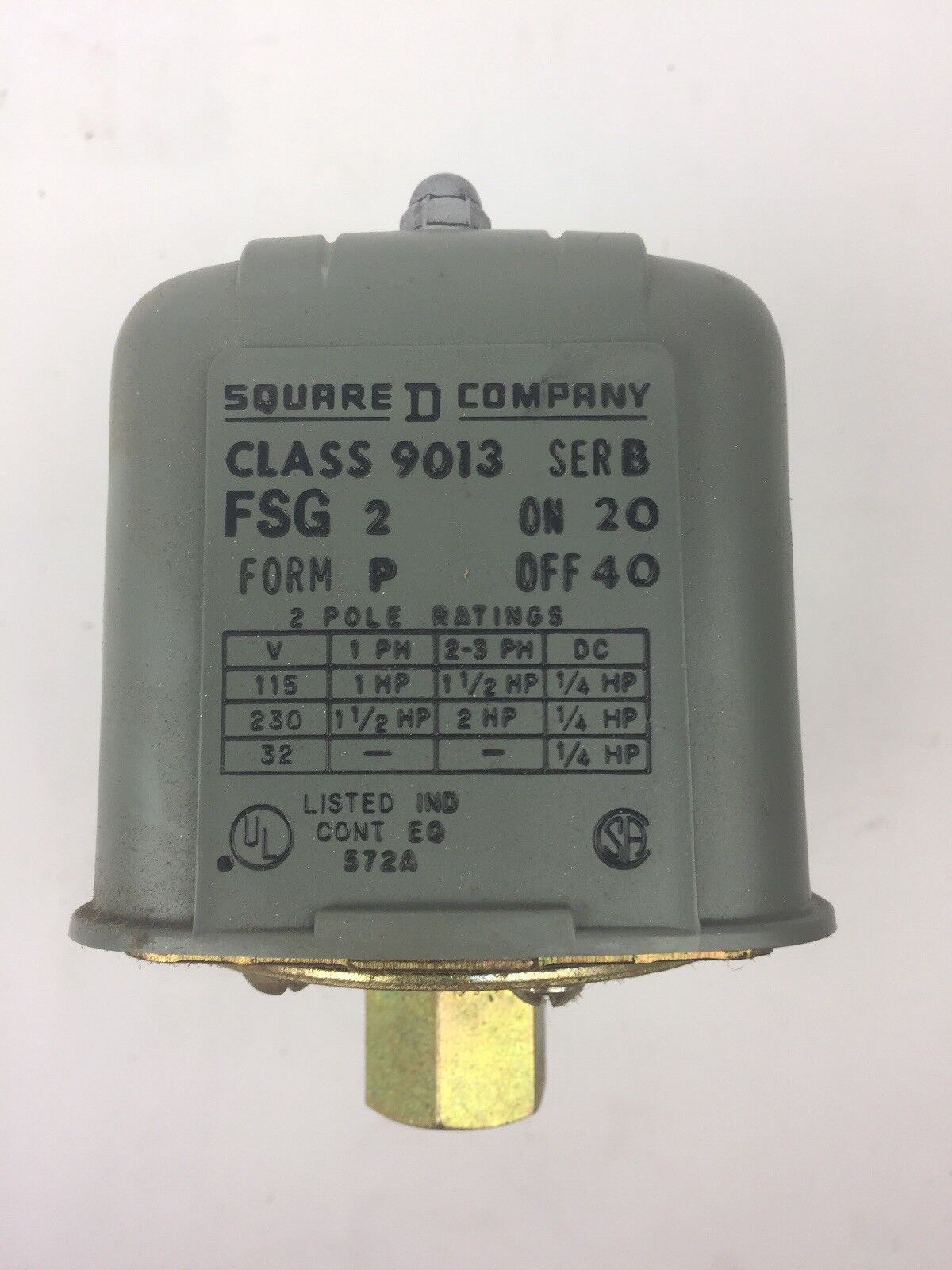 SQUARE D CLASS 9013 TYPE FSG2-S11 PRESSURE SWITCH SERIES B