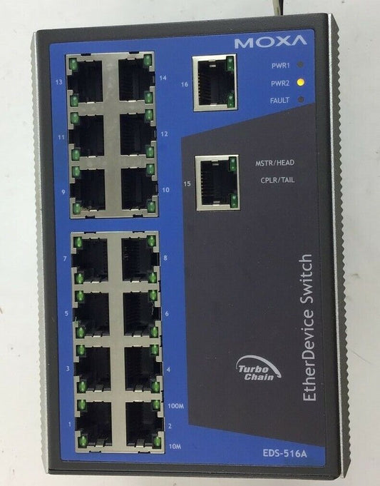 MOXA EDS-516A ETHERNETDEVICE SWITCH REV. 1.5 12-45VDC 1.6A CLASS2