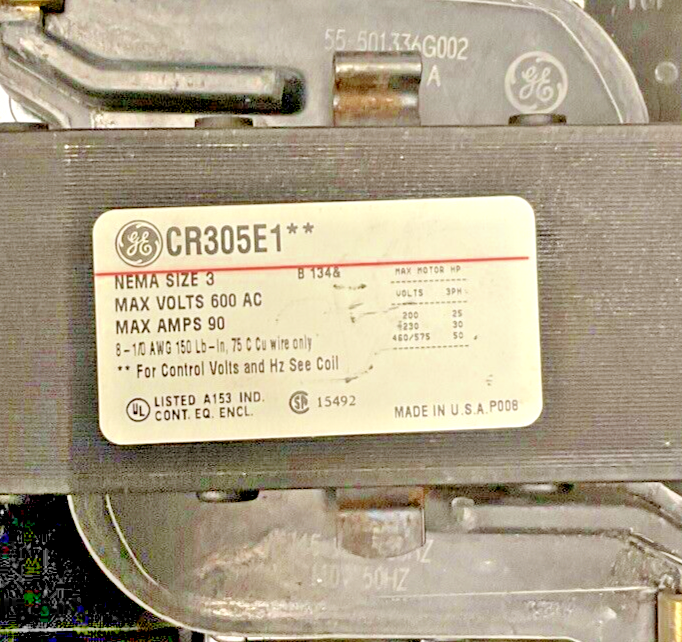 GENERAL ELECTRIC CR305 MAGNETIC CONTACTOR CR305E1** SZ 3 600VAC