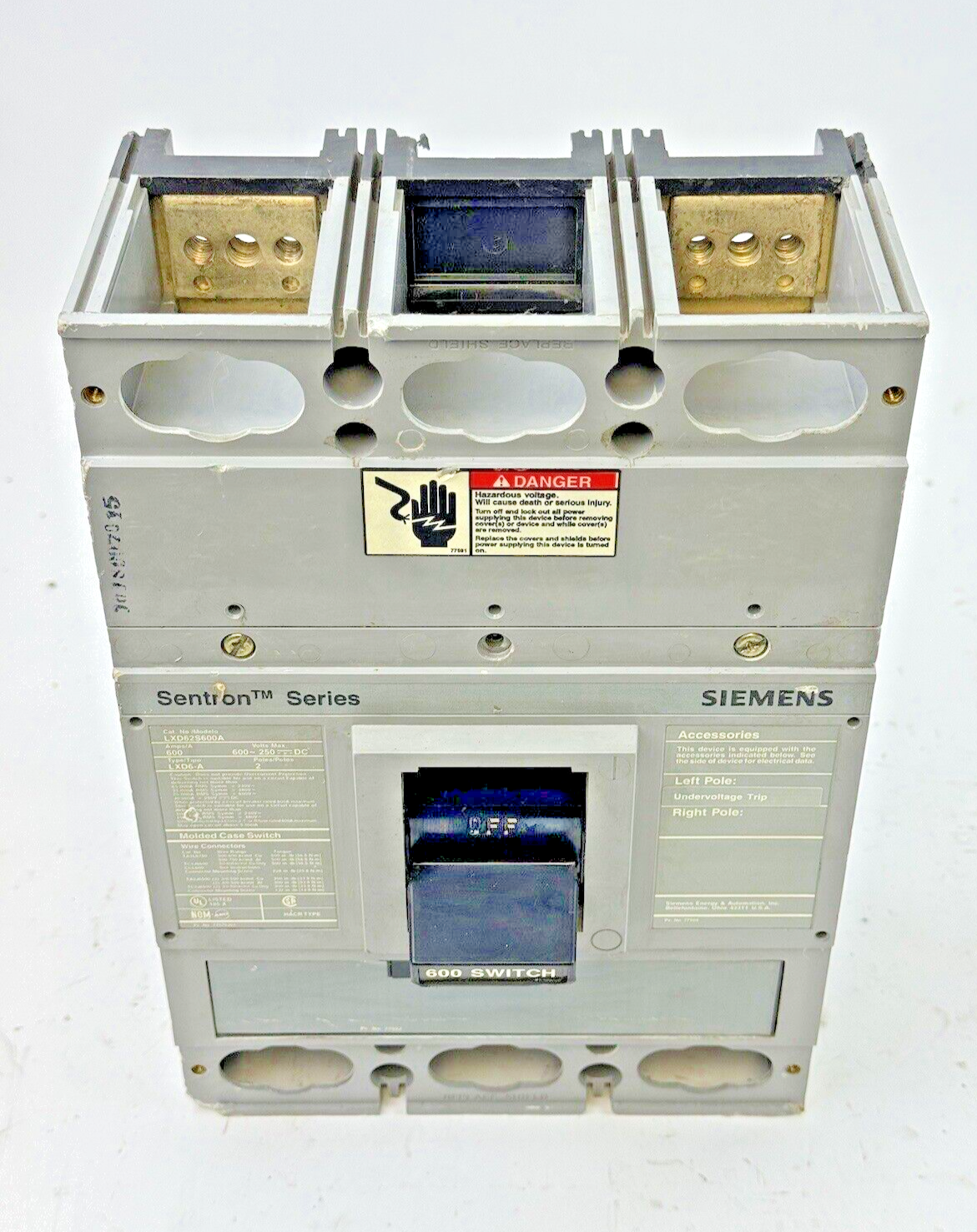 SIEMENS - LXD62S600A - SWITCH W/ U10JLD6 UNDERVOLTAGE TRIP - 2 POLE/600A/600VAC