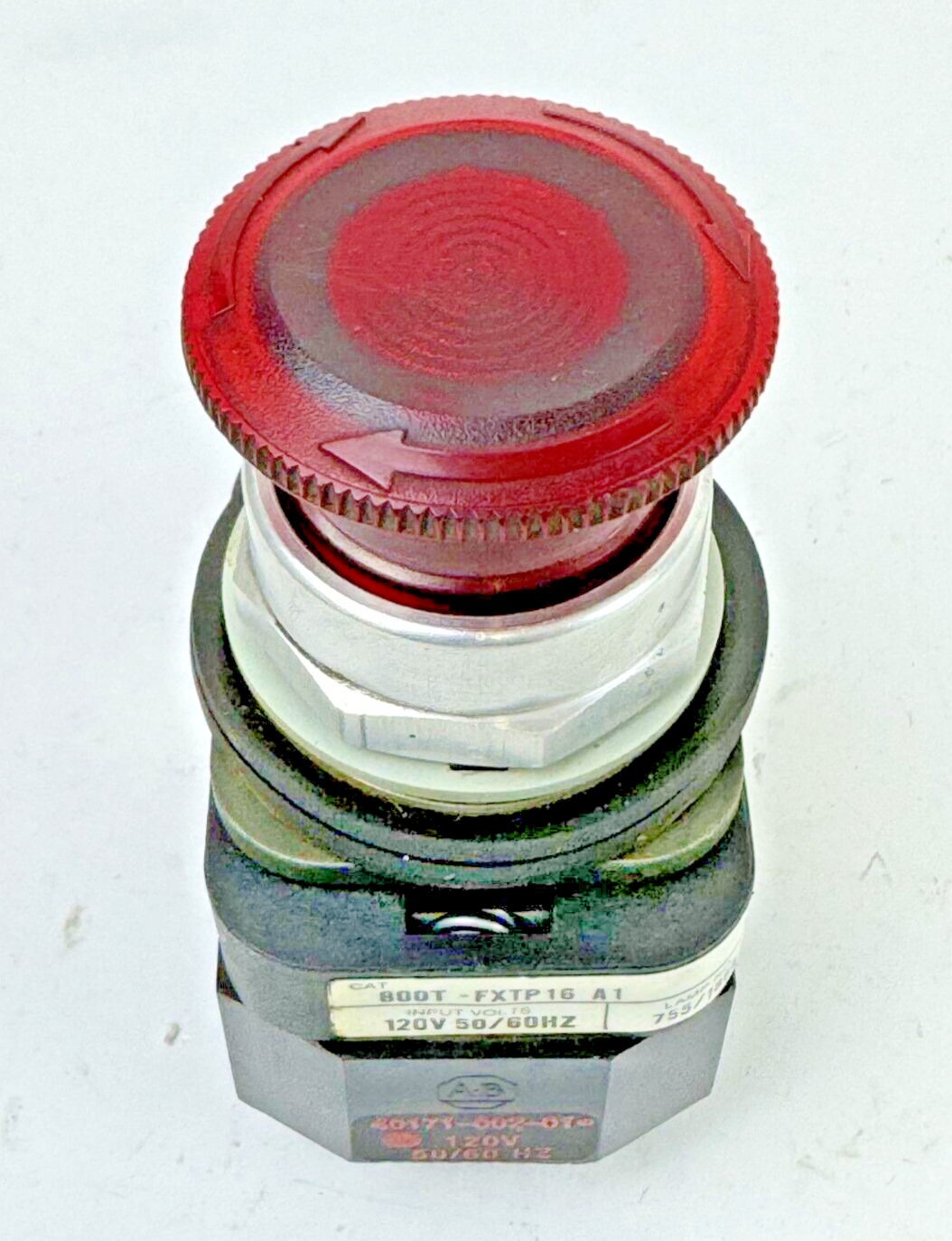 ALLEN-BRADLEY - 800T-FXP16 A1 SER. T - RED MUSHROOM PUSH/PULL BUTTON W/ 800T-XA1
