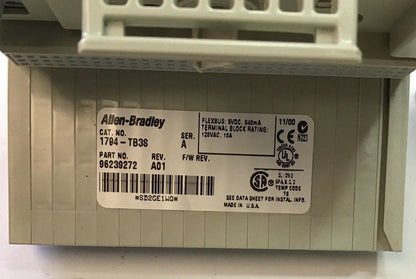ALLEN BRADLEY 1794-IB8 SER.A REV.A01 FLEX I/O INPUT W/ 1794-TB3S TERMINAL BASE