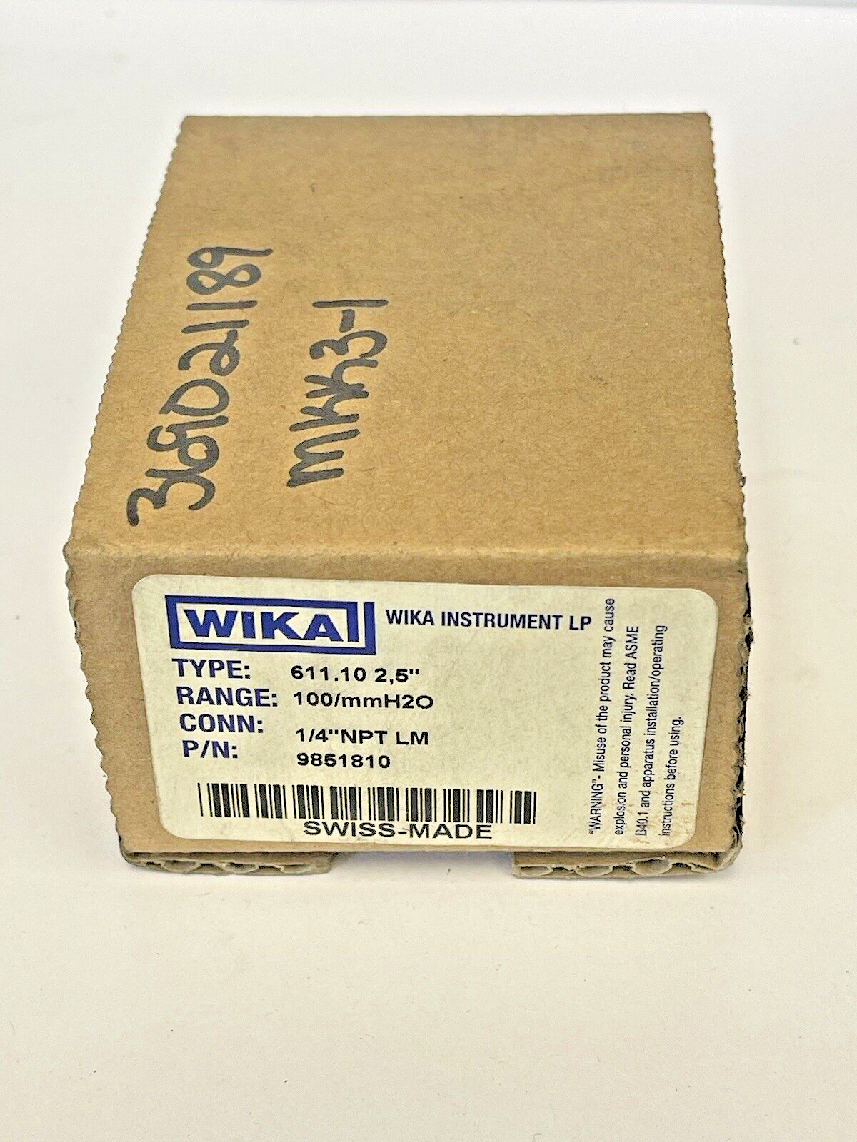WIKA - 9851810 - LOW PRESSURE GAUGE - 2.5" DIAMETER, 1/4" NPT LM, 0-100 PSI
