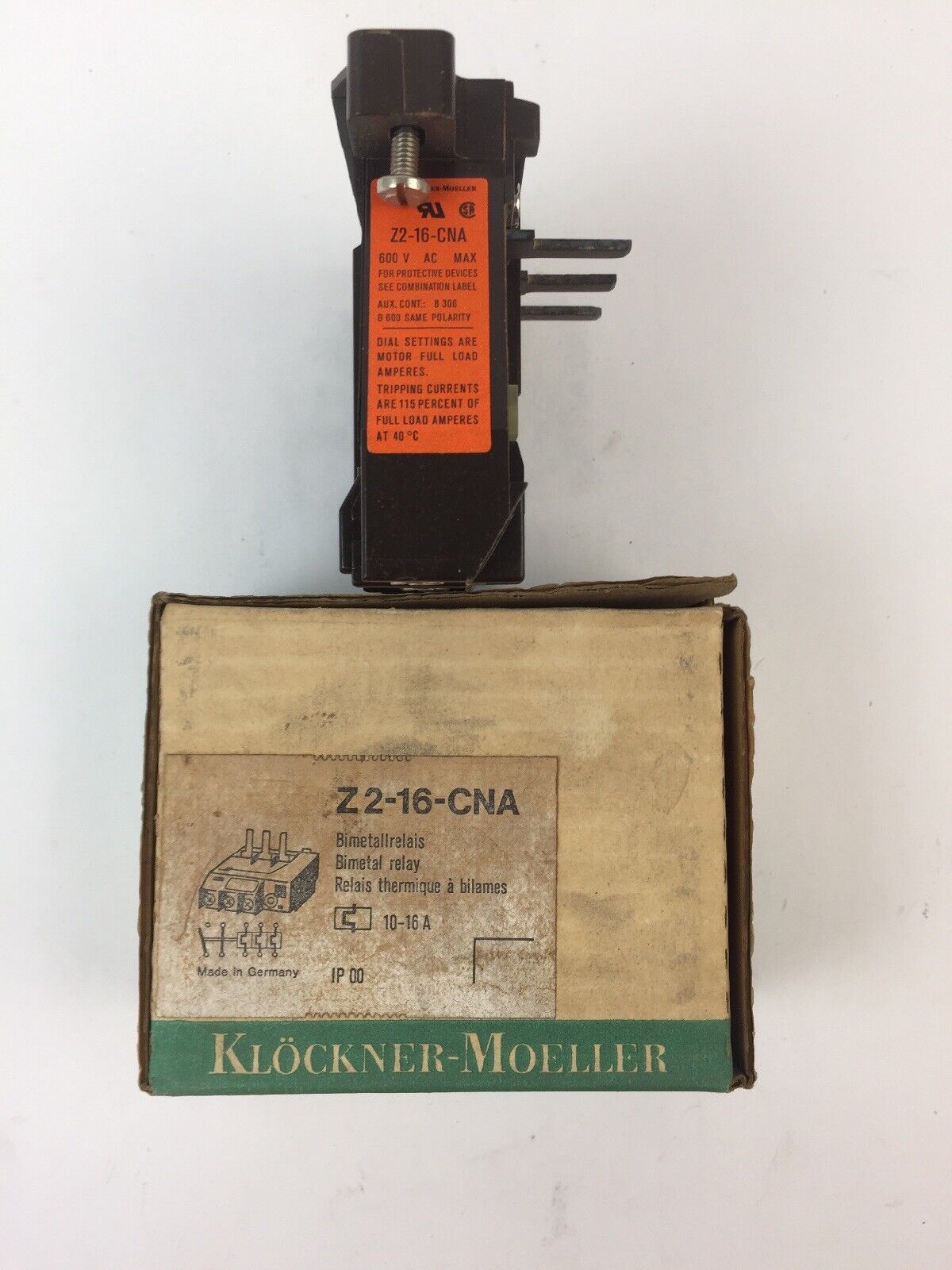KLOCKNER MOELLER Z2-16-CNA BIMETAL RELAY 600VAC 10-16AMP