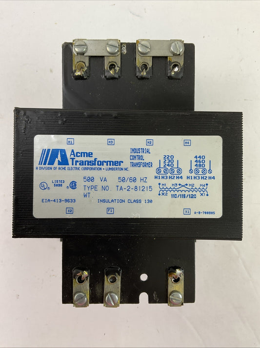 ACME TA-2-81215 TRANSFORMER 500VA 50/60HZ EIA-413-9633 INSULATION CLASS 130