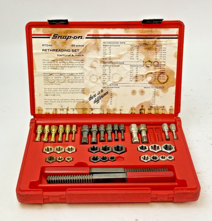 SNAP-ON - RTD40 - RETHREADING SET - MISSING NC 3/8, 7/16 TAP, NF 1/4 DIE, 1 FILE