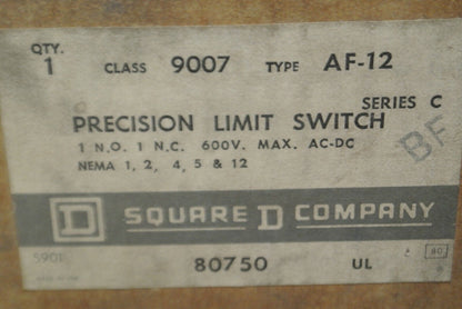 SQUARE D 9007 AF-12 Ser. C LIMIT SWITCH 600VAC/DC / 1 N.O. / 1 N.C.  NEW SURPLUS