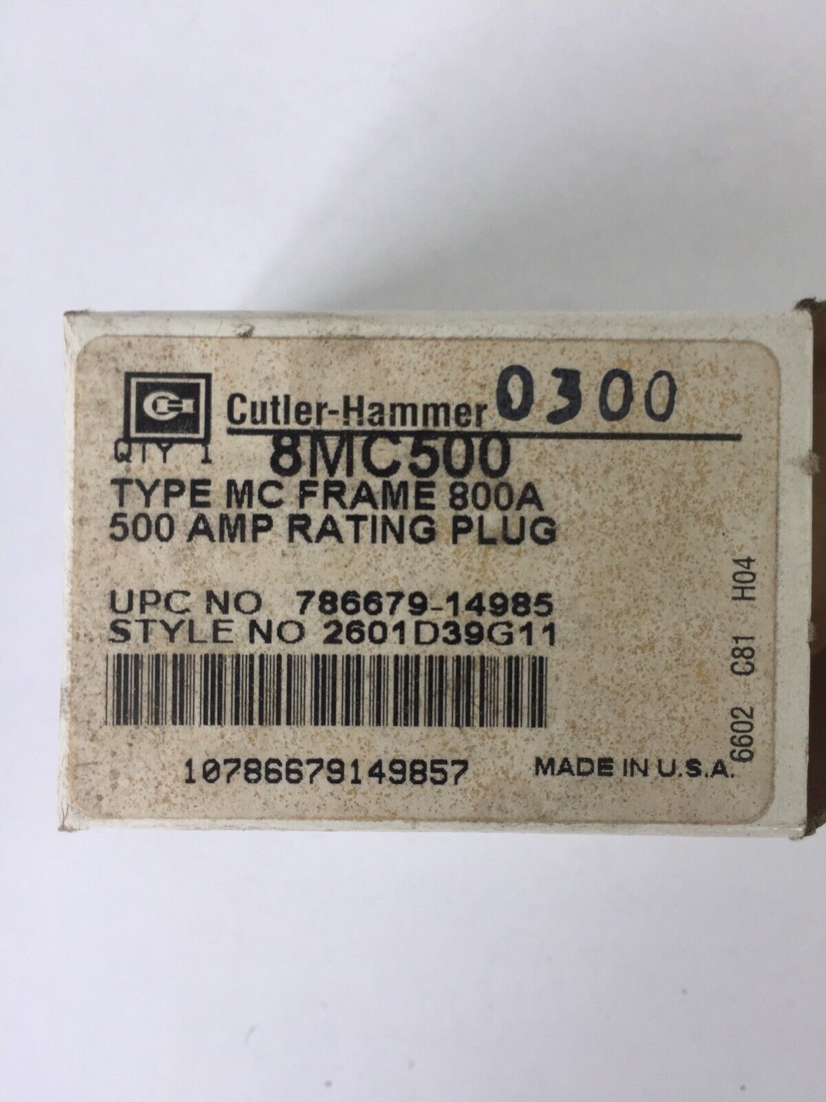 CUTLER HAMMER 8MC500 TYPE MC FRAME 800A 500AMP RATING PLUG