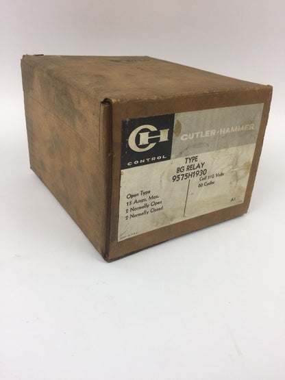 CUTLER HAMMER 9575H1930 TYPE BG RELAY 15 AMP MAX COIL 110 VOLTS 60 CYCLES