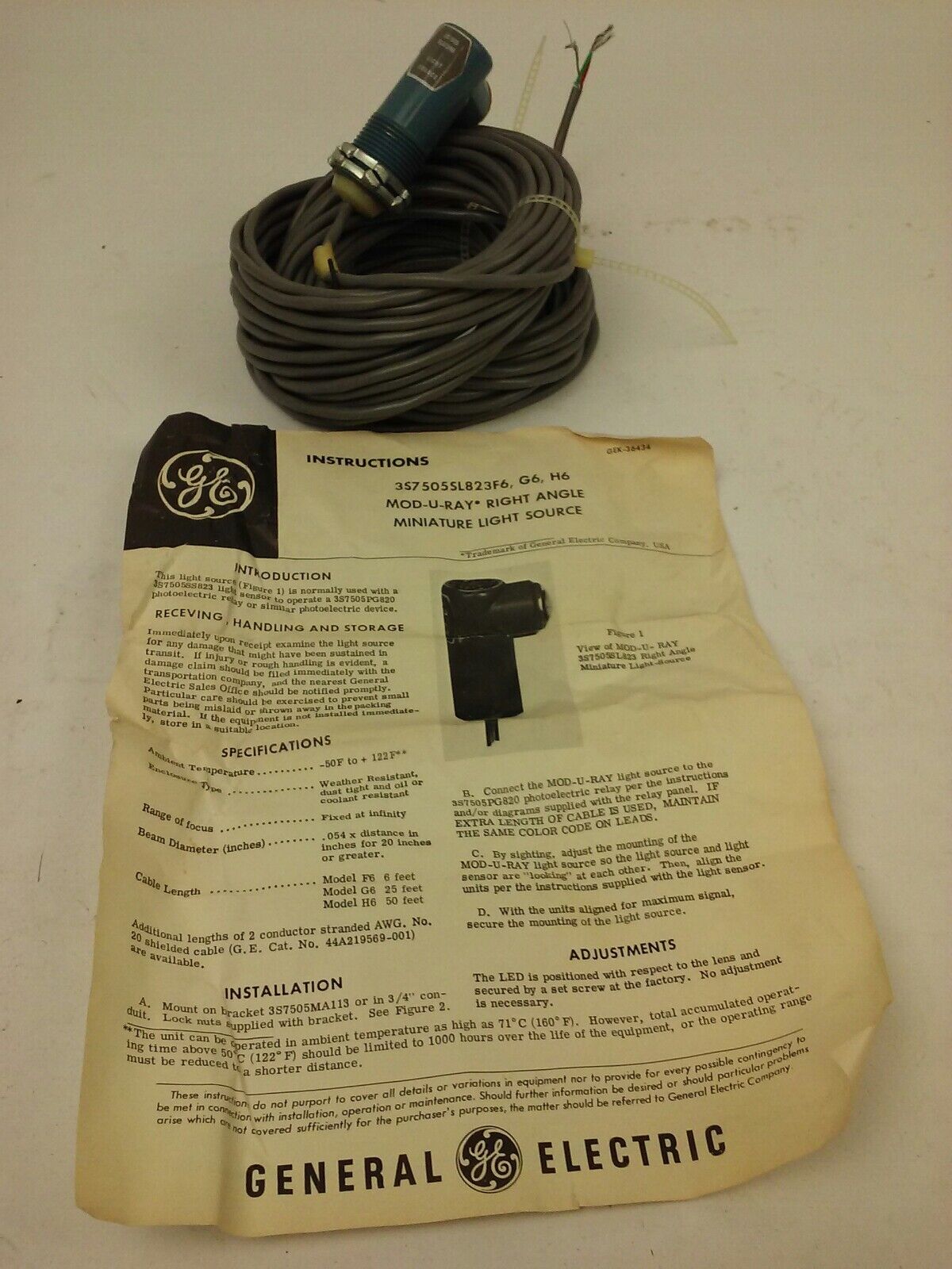 GENERAL ELECTRIC 3S7505SL823H6, 3S7505SL823, MOD-U-RAY, RIGHT ANGLE LIGHT SOURCE