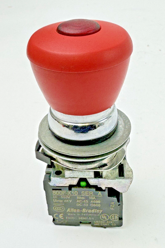 ALLEN-BRADLEY - 800F-N3R SER. A - RED PUSH BUTTON W/ 800F-X10 / A & 800F-X01 / A
