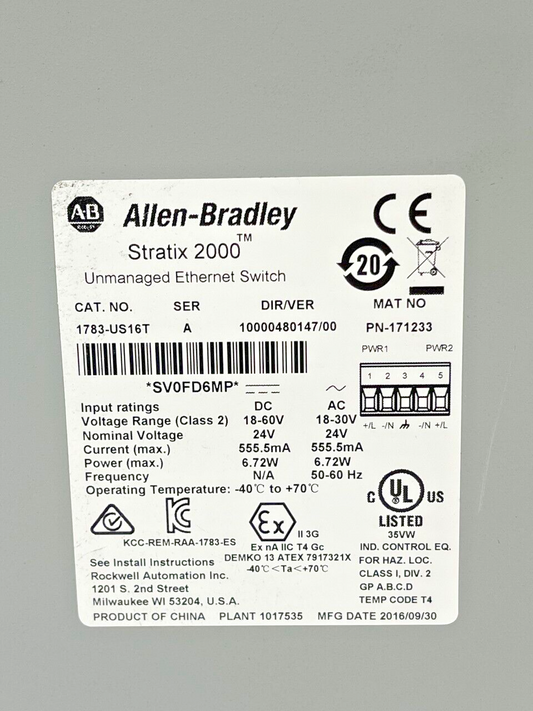 ALLEN BRADLEY 1783-US16T SER B DIR/VER 10002688707/01 SWITCH ETHERNER 16 PORT