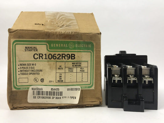 GE CR1062R9B MANUAL STARTER NEMA SIZE M-0 TOGGLE OPERATED 3 POLE 3 OLS