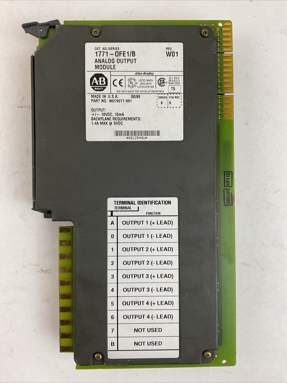 ALLEN BRADLEY 1771-0FE1 SER B REV W01 ANALOG OUTPUT MODULE F/W REV B