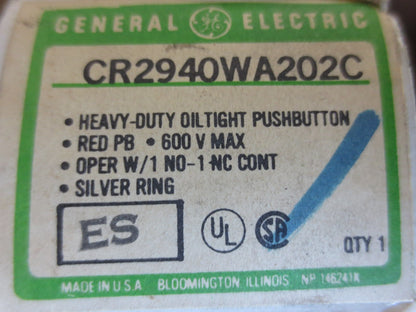 GENERAL ELECTRIC CR2940WA202C HEAVY DUTY OILTIGHT PUSHBUTTON RED - NEW SURPLUS