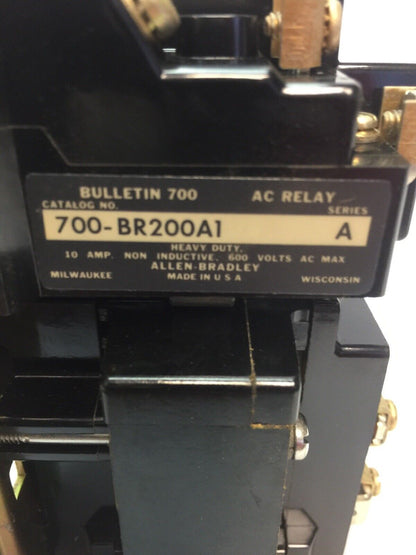 ALLEN BRADLEY 700-BR200A1 AC RELAY 600VAC 10AMP 2POLE 2NO 76A86 COIL 120V 60CY