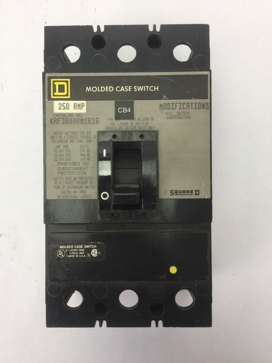 SQUARE D KAF36000M1616 CIRCUIT BREAKER 250A 600VAC 3 POLE MOLDED CASE SWITCH