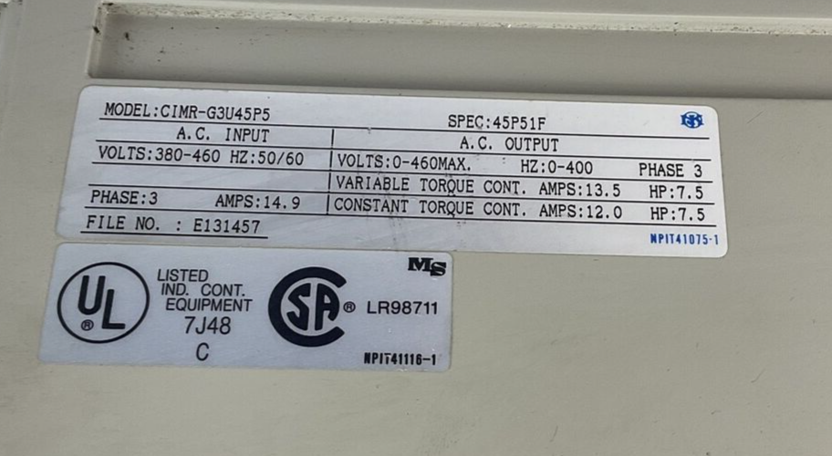 EMS CIMR-G3U45P5 DRIVE 380-460VOLT 50/60HZ 3PHASE 14.9AMPS